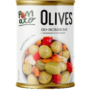 Оливки Pomato по-испански с овощами и специями, 300г