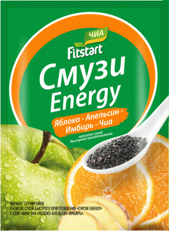 Смузи сухой Fitstart ENERGY Яблоко-Апельсин-Имбирь-Чиа, 20г